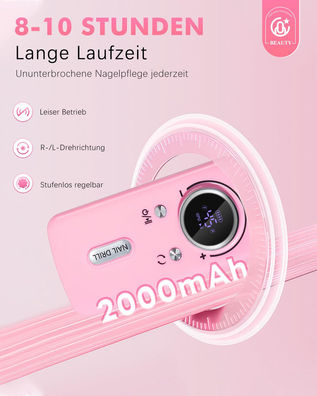CozyZen Kabellose Nagelfeile Professionell: 45000 U/min Wiederaufladbare Elektrische Nagelfeile Set,