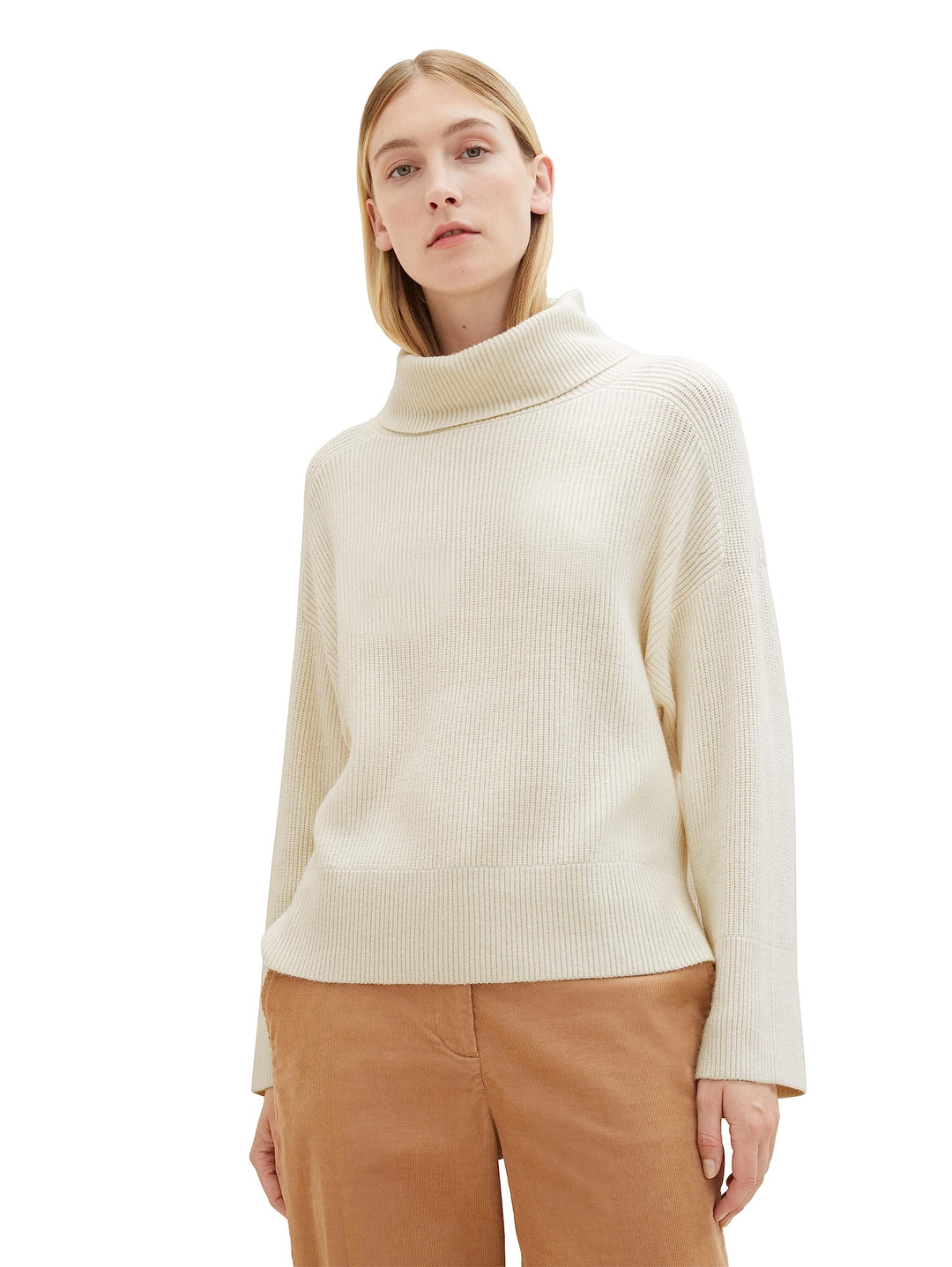 TOM TAILOR Damen Pullover mit Rollkragen M 10354-soft Beige Solid, M 10354-soft Beige Solid
