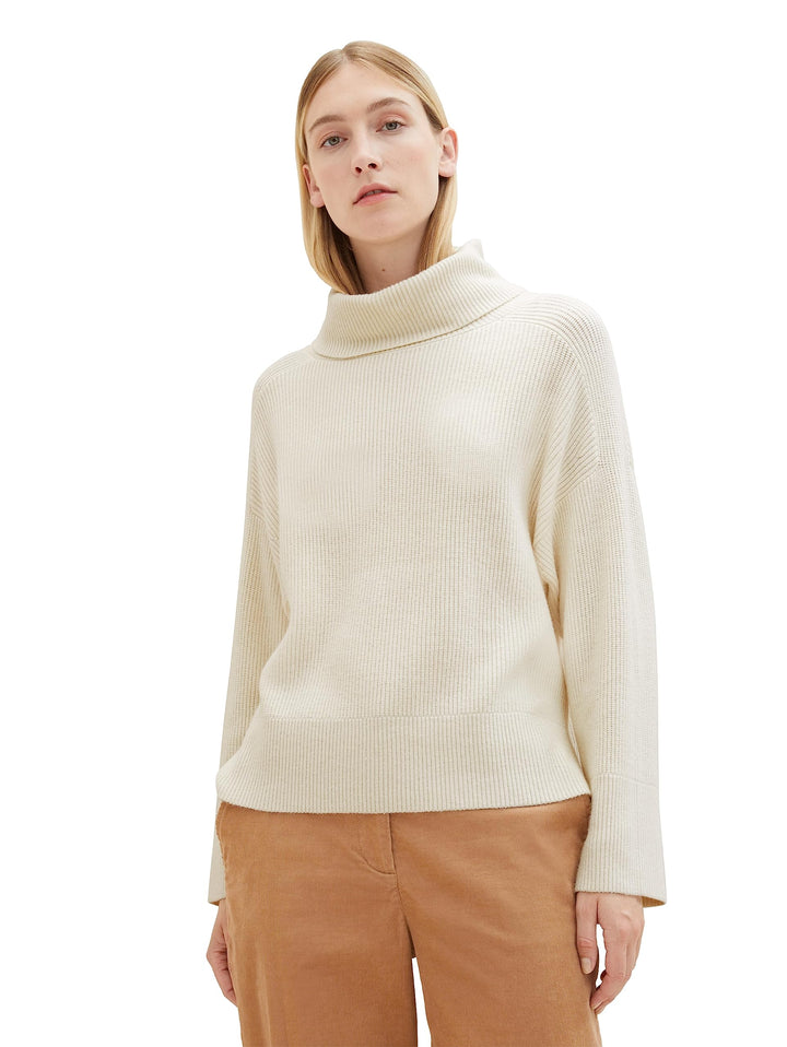 TOM TAILOR Damen Pullover mit Rollkragen M 10354-soft Beige Solid, M 10354-soft Beige Solid
