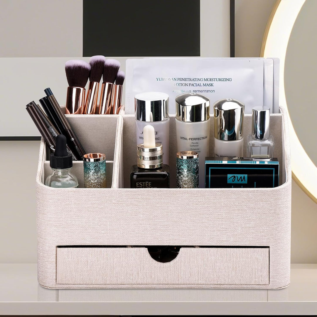 KINGFOM Make Up Kosmetik Organizer, PU Leather Schmink Organizer mit Schublade Skincare Organizer fü