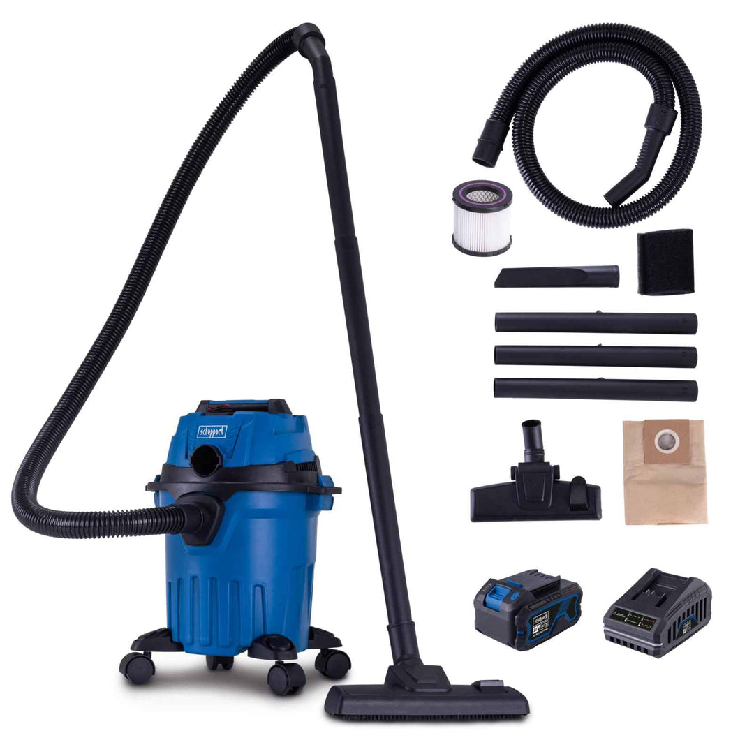 Scheppach Akku Nass-Trockensauger C-NTS15-X | Saugleistung 10kPa | Behältervolumen 12L | Schlauch 1,