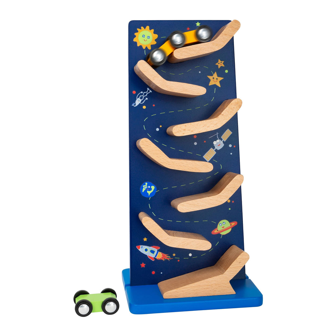 small foot Kaskadenturm Space aus Holz, Murmelturm für kleine Raumfahrer, mit 2 Autos, ab 18 Monaten