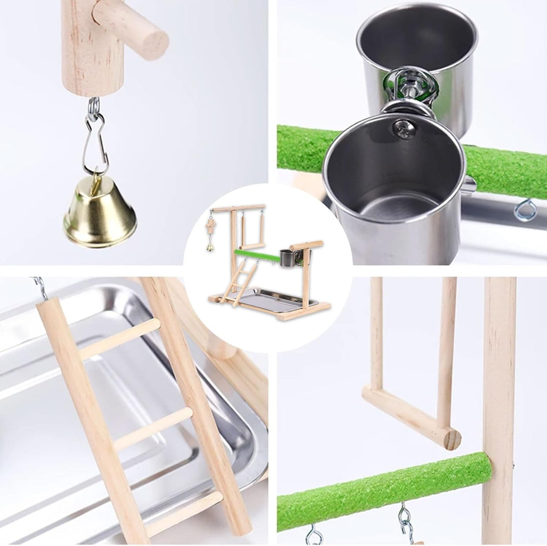 Vogel Spielplatz, Holz Wellensittich Spielplatz Freisitz mit 2 Edelstahl Feeder-Cup Spielzeug Leiter