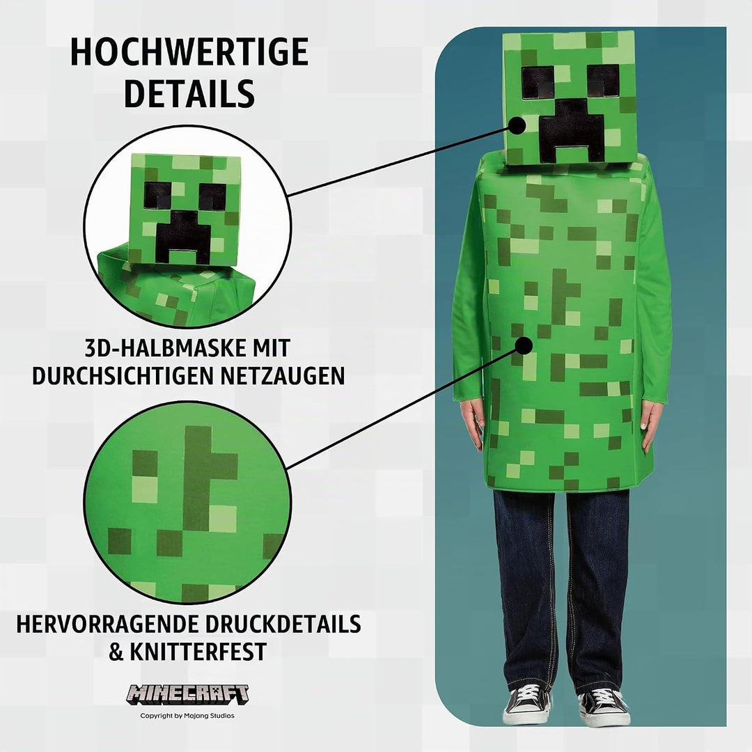 Minecraft Disguise Offizielles Kostüm Kinder Jungen Classic Creeper Kostüm Karneval Kostüm Faschings