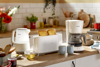 Philips Toaster – Lange Toastschlitze, 8 Stufen, Brötchenaufsatz, Auftaufunktion, Cool-Touch-Gehäuse
