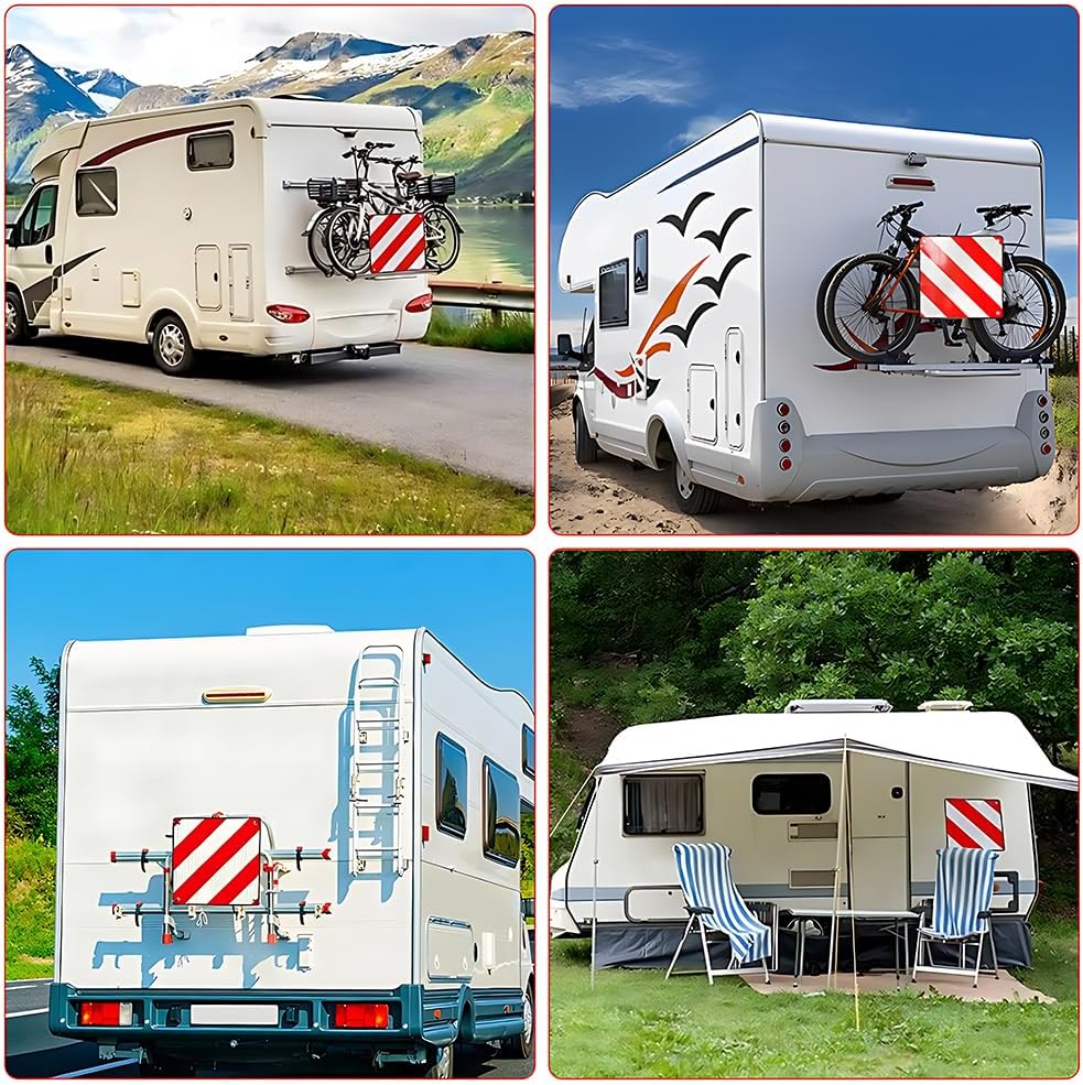 2 in 1 Warntafel Italien und Spanien, 50 x 50 cm warntafel fahrradträger aus Aluminium mit 4 Spannse