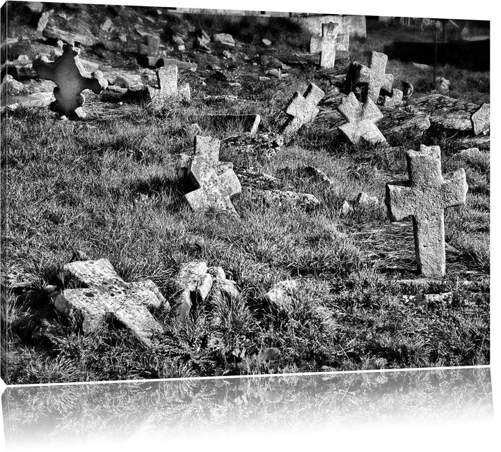 Pixxprint Friedhof schwarz weiss / 100x70cm Leinwandbild bespannt auf Holzrahmen/Wandbild Kunstdruck