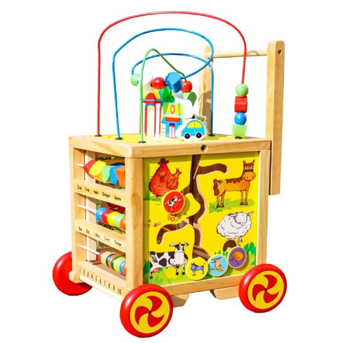 Lauflernwagen aus Holz Würfel- Laufwagen für Babys - 33x33x47cm