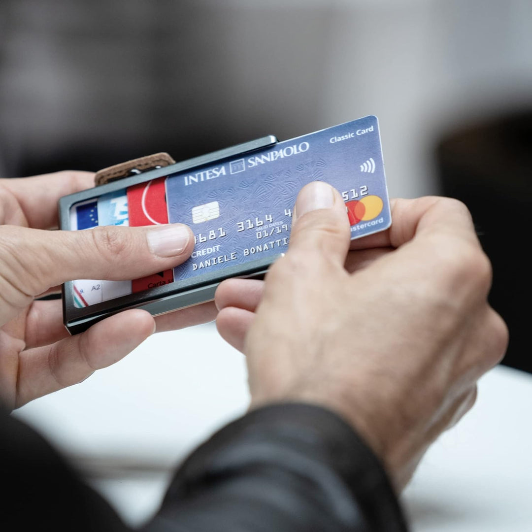 MONDRAGHI® Mini-Wallet. Ultraleichte Geldbörse mit Narbenleder. Kleiner Geldbeutel mit RFID-Schutz-C