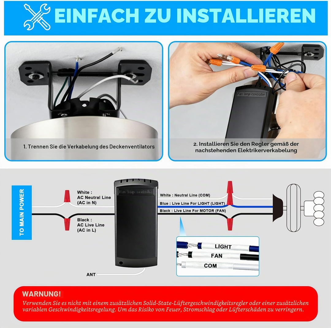 2 Stück Universal Deckenventilator Fernbedienung Kit,Wireless Deckenventilator Lampe Fernbedienung K