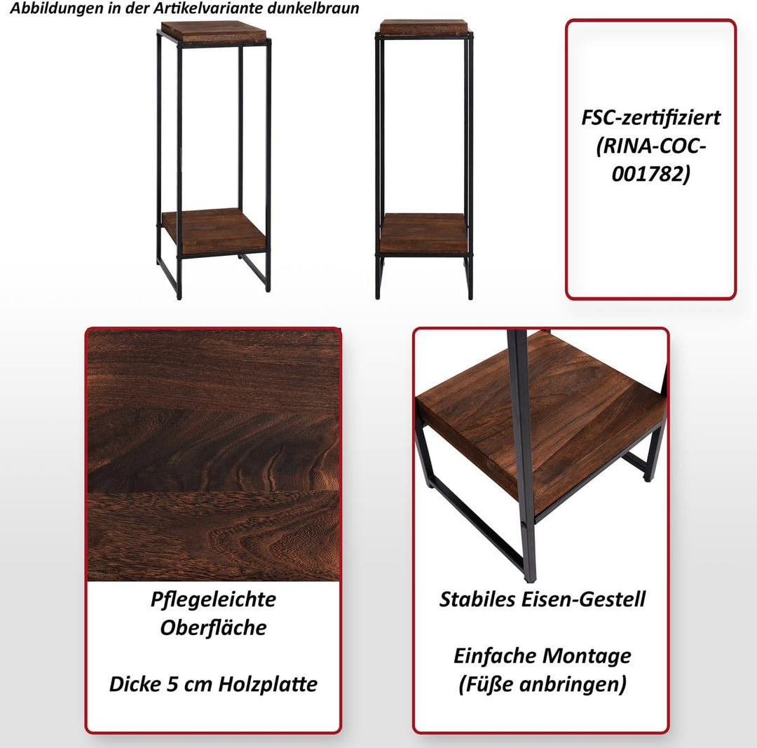 Blumentisch HWC-K71, Blumenregal Beistelltisch Pflanzregal, MVG-Zertifiziert MDF Metall - naturfarbe
