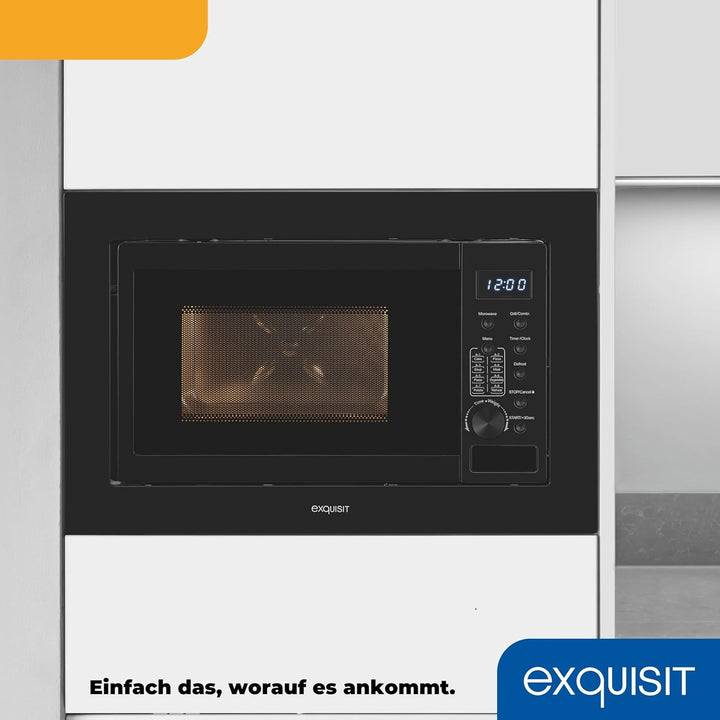 Exquisit Einbaumikrowelle EMW20-DG-020 schwarz| 800 W Leistung | 1000 W Grill | 8 Autokochprogramme|