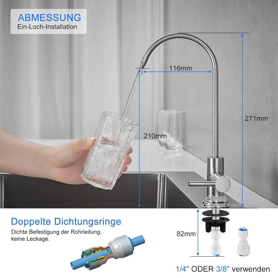 SUS304 Edelstahl Trinkwasserhahn, 100% bleifreier Umkehrosmose-Wasserhahn, Geeignet Küchenarmateur f