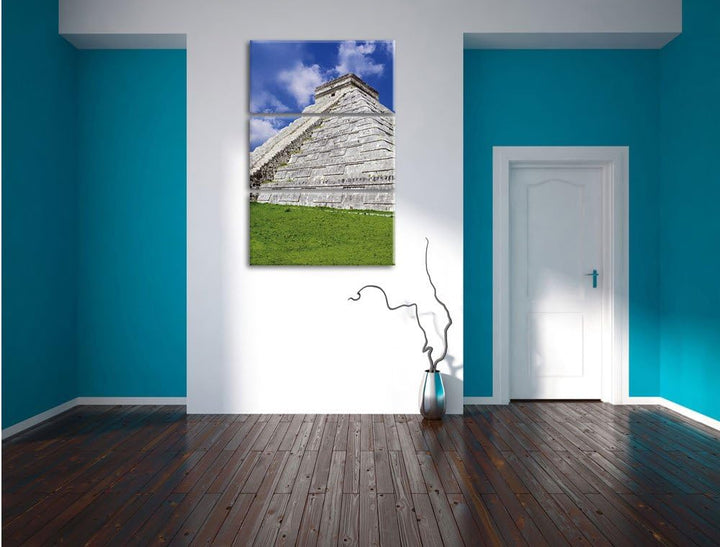 Pixxprint Schöner Maya Tempel in Mexiko 3-Teiler Leinwandbild 120x80 Bild auf Leinwand