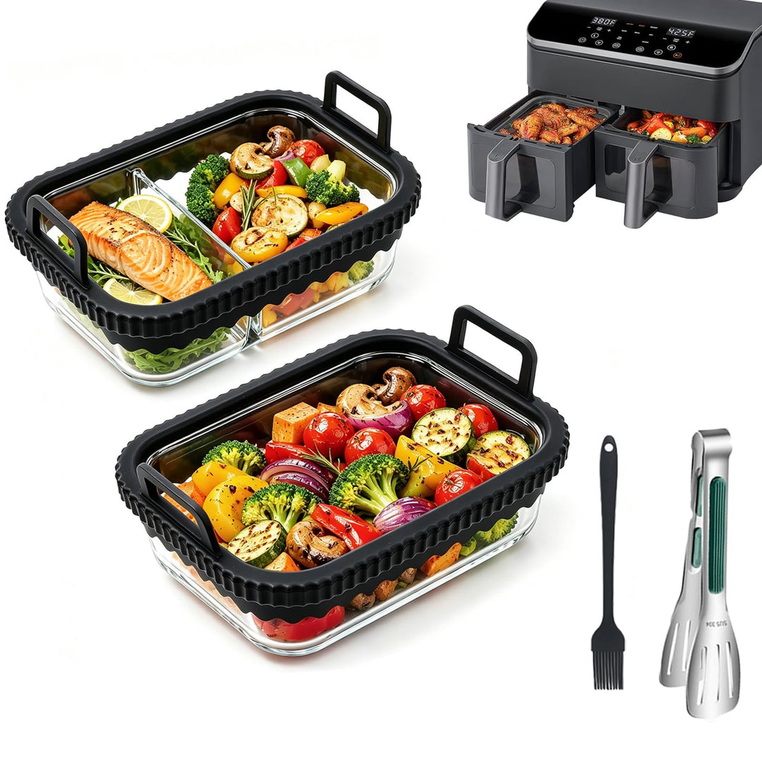 Borosilikat Glas-Auflaufform Set kompatibel mit Ninja, Cosori, Philips &amp; weiteren Heissluftfritteuse