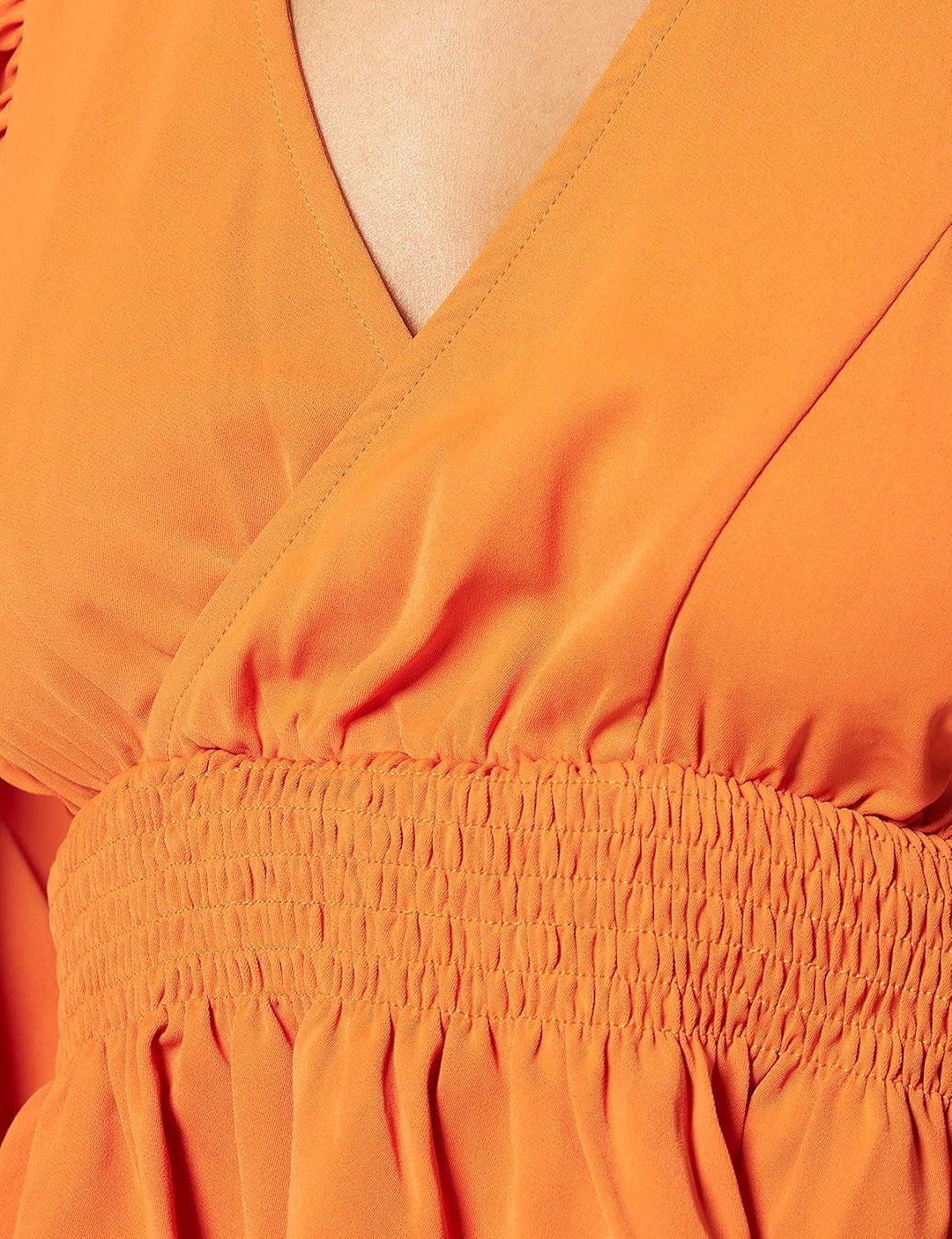 NA-KD Damen Smocked Waist Blouse Bluse 42 Orange, 42 Orange