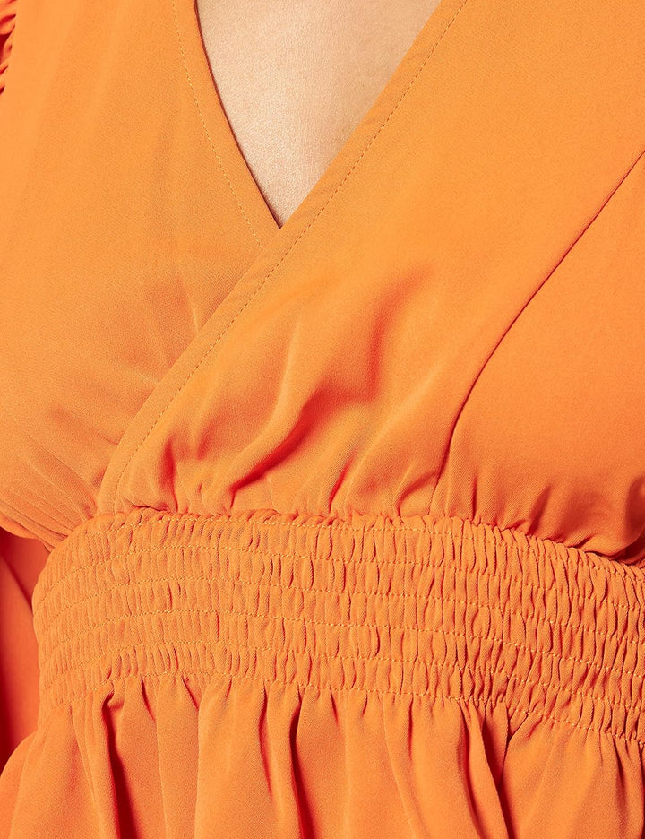 NA-KD Damen Smocked Waist Blouse Bluse 44 Orange, 44 Orange