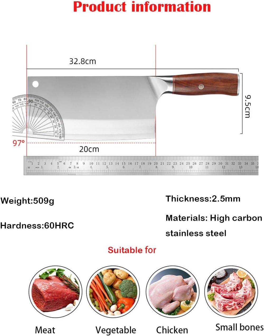 Hackmesser Professionelles chinesisches Kochmesser High Carbon Edelstahl Küchenmesser für Super Shar