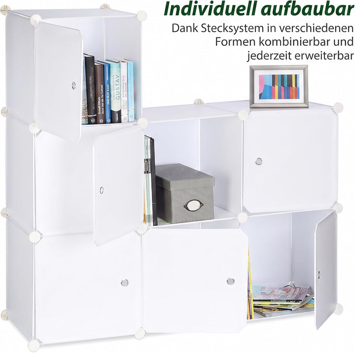 Relaxdays Regalsystem mit Türen, Raumteiler Kunststoff, Standregal 9 Fächer, Badregal offen, HBT: 95