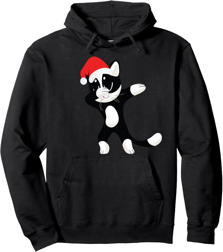 Dabbing Cat With Santa Claus Hat Da Dance Christmas Holiday Pullover Hoodie