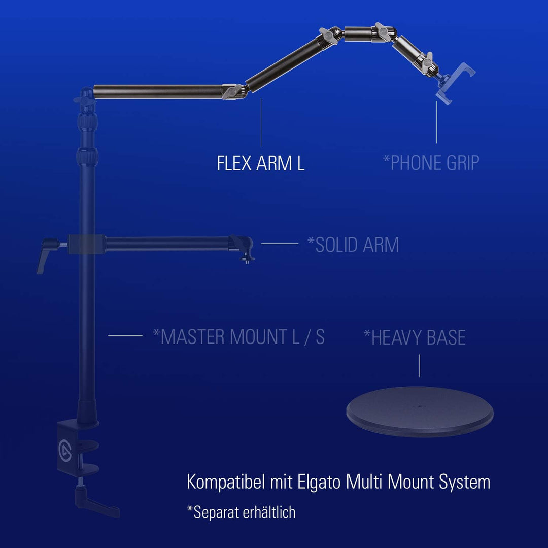 Elgato Flex Arm L, hochwertiger 4-gliedriger Gelenkarm für einfaches Befestigen und Anpassen von Bel