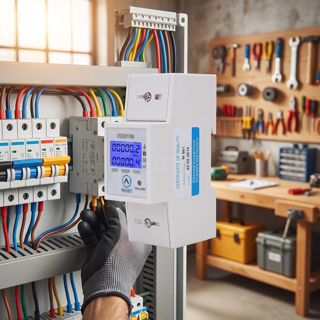 Einphasen-Stromzähler, DDS015M Wattstunden-Energiezähler Digitales DIN-Schienen-KWH-Messgerät, Displ