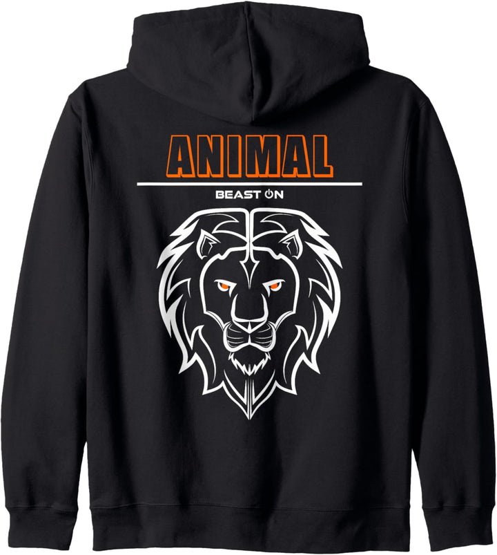 Animal Löwe Kopf Orange Rücken Design Gym Workout Fitness Kapuzenjacke