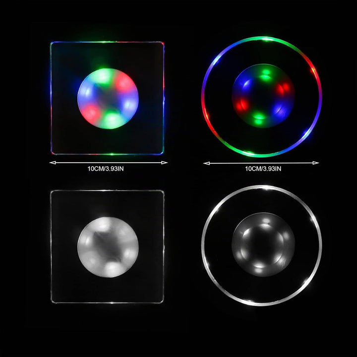 6er-Set Bunt LED Untersetzer für Getränke, ON/Off Wasserdicht Rund Untersetzer Acryl für Gläser Flas