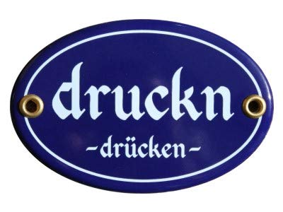 Türschild Druckn drücken Emaille Schild 7 x 10,5 cm Email blau (ohne Holzrahmen)