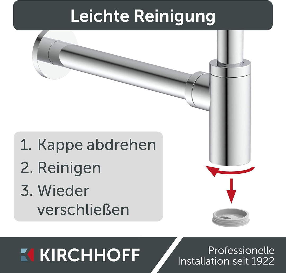 Kirchhoff Design Siphon, Abfluss, Ablaufgarnitur für Waschbecken und Waschtisch, Geruchsverschluss m