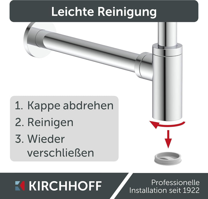 Kirchhoff Design Siphon, Abfluss, Ablaufgarnitur für Waschbecken und Waschtisch, Geruchsverschluss m