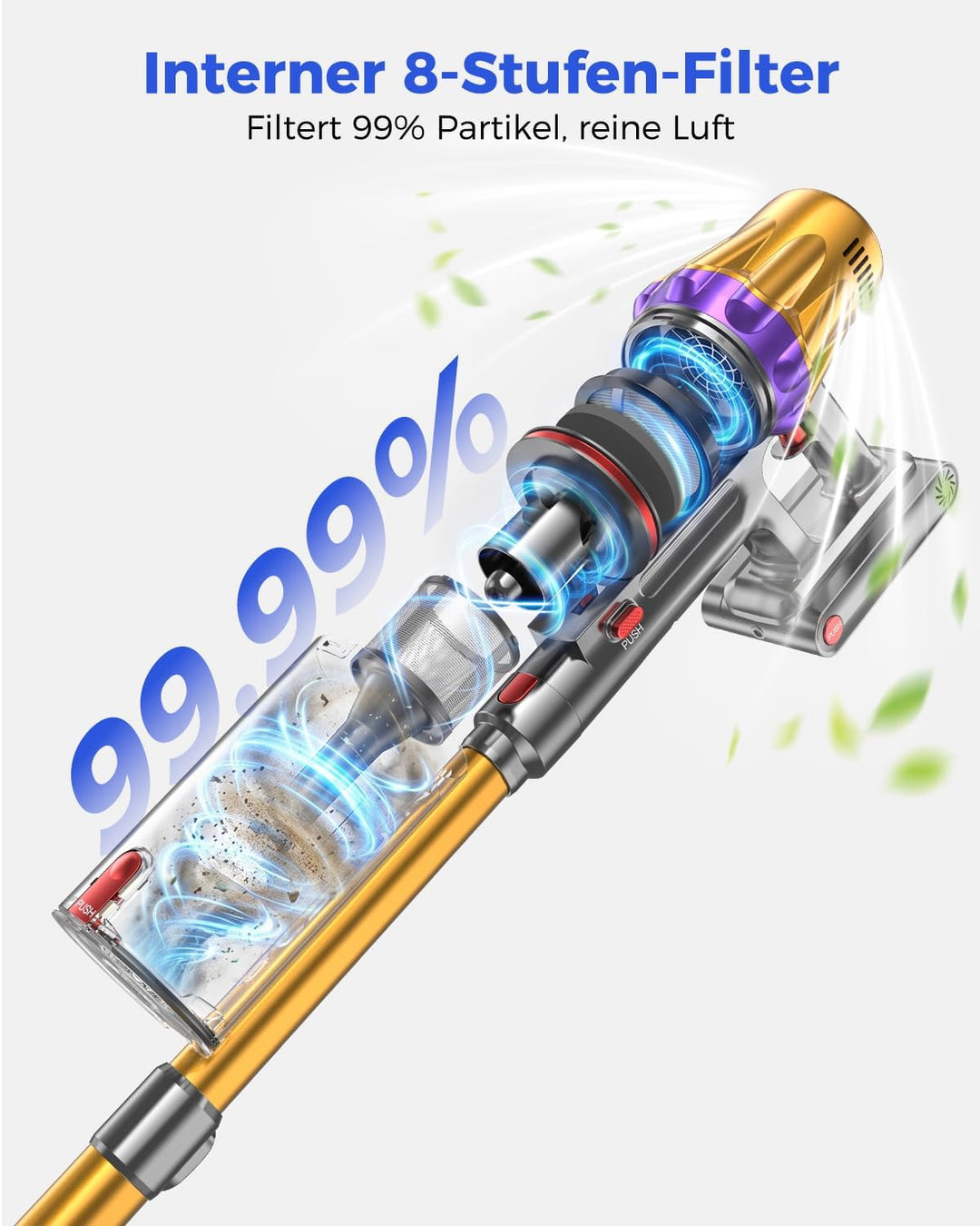 aonus Akku Staubsauger 60000Pa 650W, 80 Min Laufzeit Staubsauger Kabellos | 8x3000mAh Akkusauger Sel