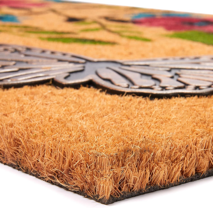 BRUBAKER Fussmatte für Aussen und Innen - 3D Schmetterling mit Blumen und Hello - 45 x 75 cm Schmutz