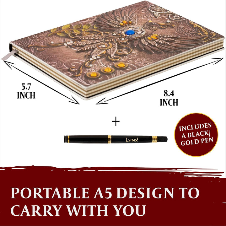 LYNX DND Zubehör – RPG Journal mit 3D Rosa Phönix Motiv im Kunstledereinband mit Stift – Notizbuch f