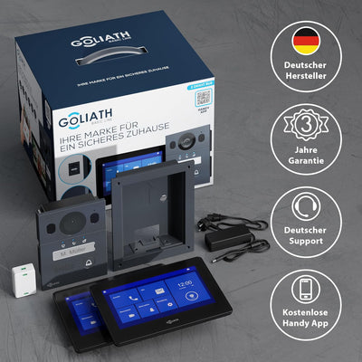 GOLIATH Basic Video Türsprechanlage, 2 Draht Bus, 2X 7 Monitor, Unterputz Türklingel mit Kamera, Geg