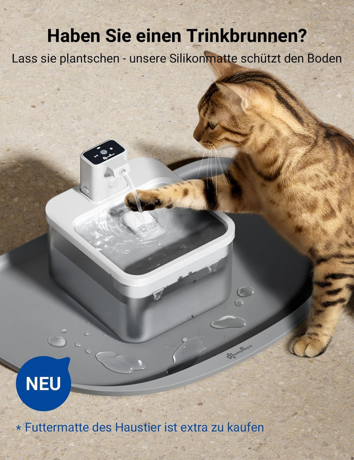 Katzenbrunnen Kabellos, Trinkbrunnen für Katze Kabellos mit Bewegungsmelder, DownyPaws 2.5L Batterie