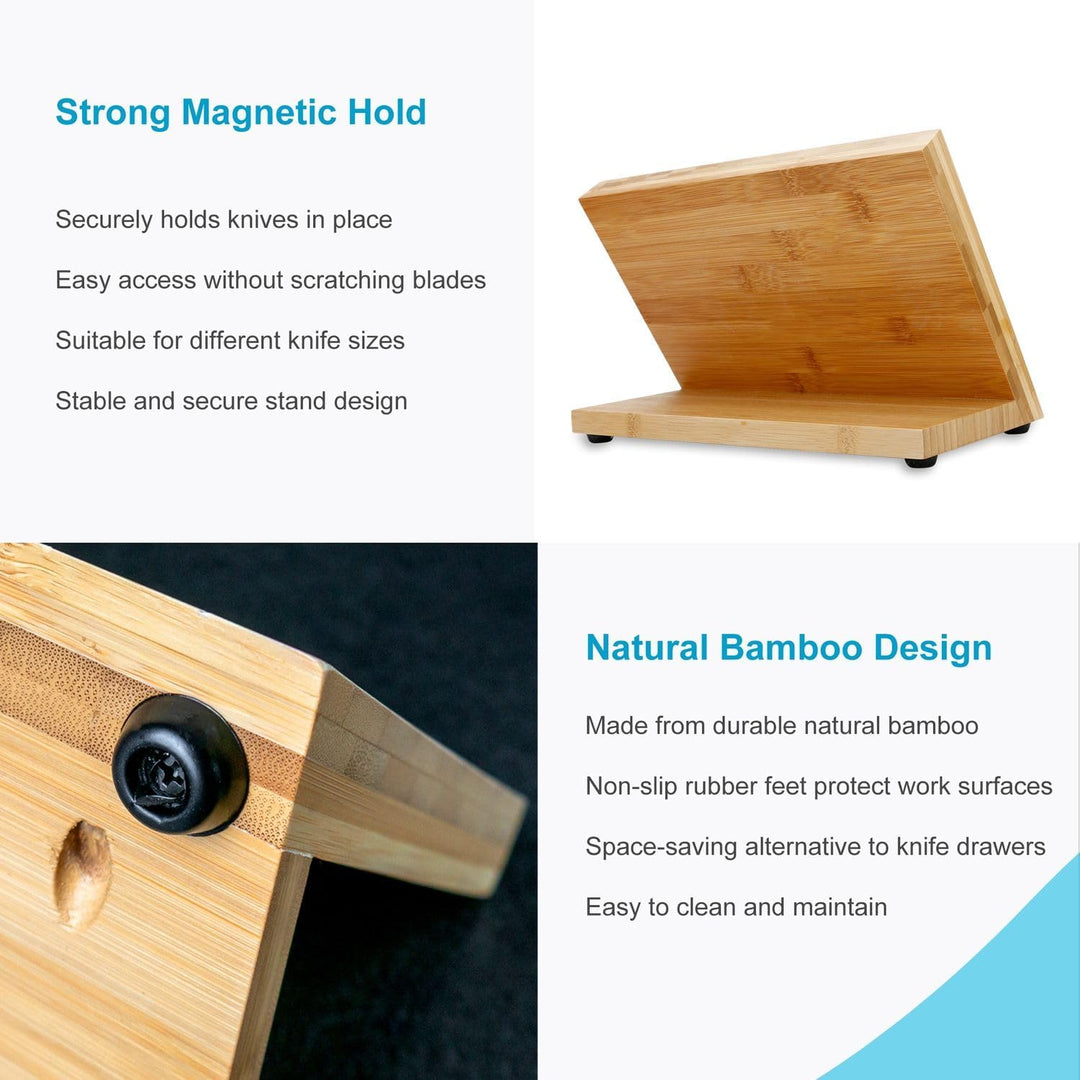 INTIRILIFE Magnetisches Messerbrett aus Bambus Braun 28 x 18 x 13.5 cm – Holz Messerblock mit Starke
