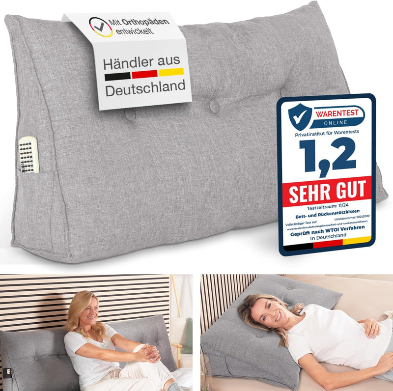 Rückenkissen, Bett-Rückenstütze Keilform, Rückenstützkissen, für Bett & Sofa, 100 cm breit, ideal fü