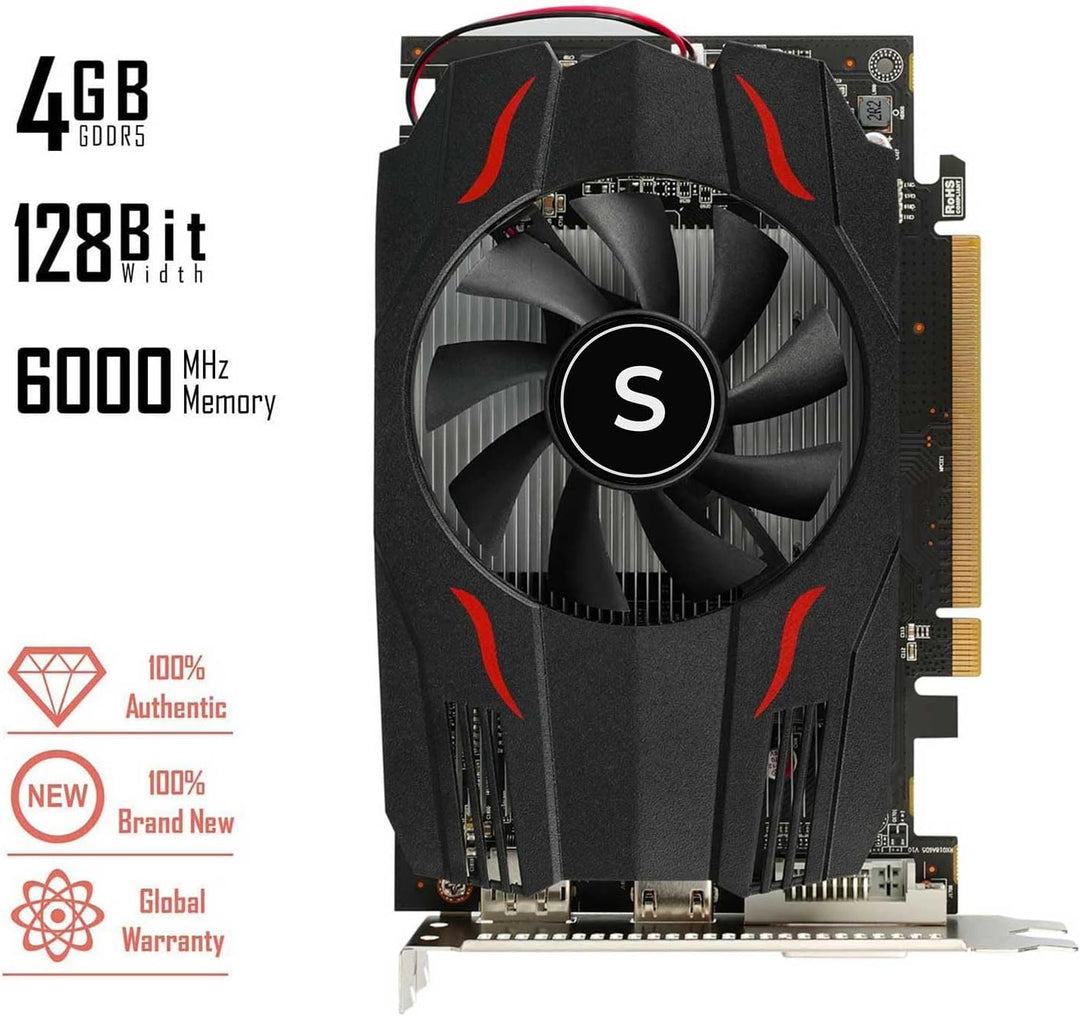 SAPLOS Radeon RX 550 Grafikkarte, 4GB, GDDR5, 128-Bit, DisplayPort DVI-D HDMI, ITX Design, PC Graphi