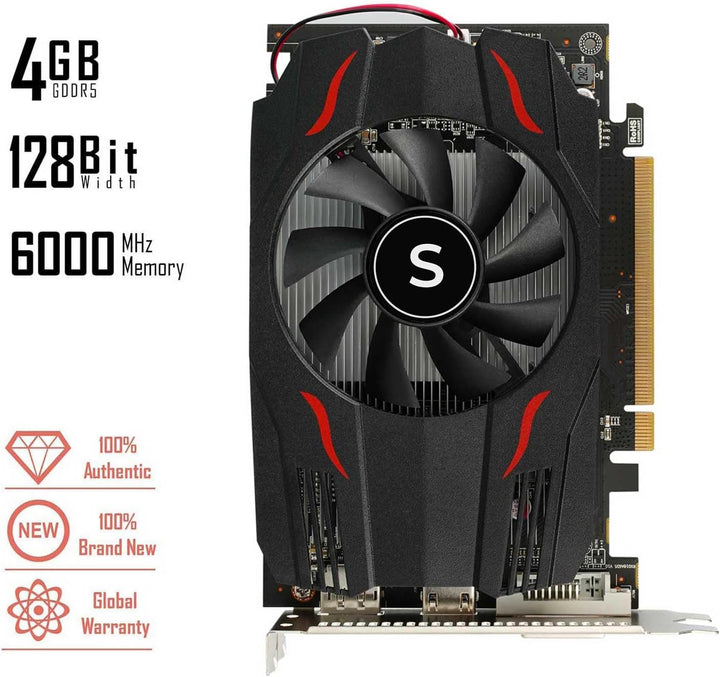 SAPLOS Radeon RX 550 Grafikkarte, 4GB, GDDR5, 128-Bit, DisplayPort DVI-D HDMI, ITX Design, PC Graphi
