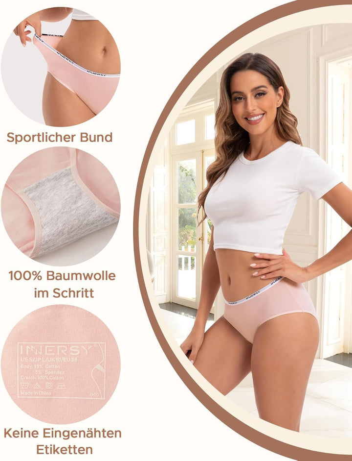 INNERSY Unterhosen Damen Baumwolle Slips Mehrpack Hipster Bequem Unterwäsche 6er Pack M Brights, M B