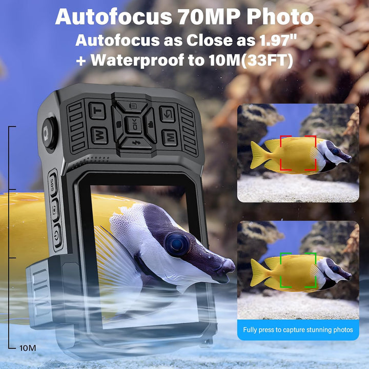 Unterwasserkamera, 8K 70MP 33FT WiFi wasserdichte Digitalkamera | Selfie mit zwei Bildschirmen Autof