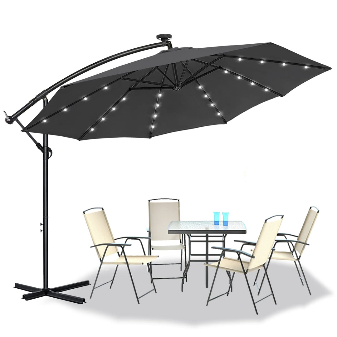 ACXIN Alu Sonnenschirme Ø350cm mit Solar LED Beleuchtung Ampelschirm mit Kurbelvorrichtung Höhenvers