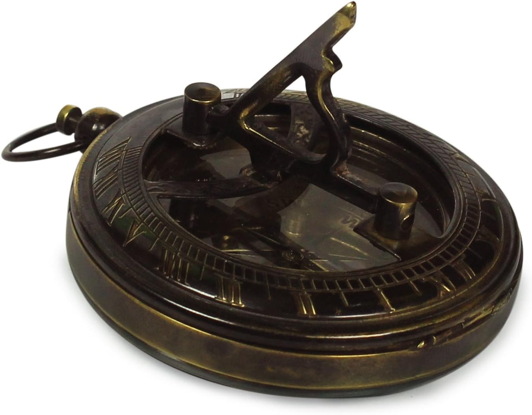 Magnetisches Sonnenuhr-Kompass aus Messing ? 3? Nautisches Gerät mit Gravur I