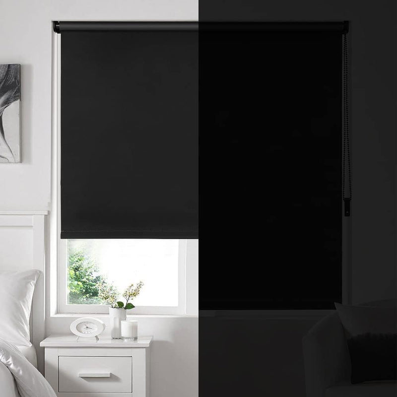 Eurohome Verdunkelungsrollo Thermo Rollo 100x130cm (Stoffbreite 96 cm) Schwarz Klemmfix ohne Bohren
