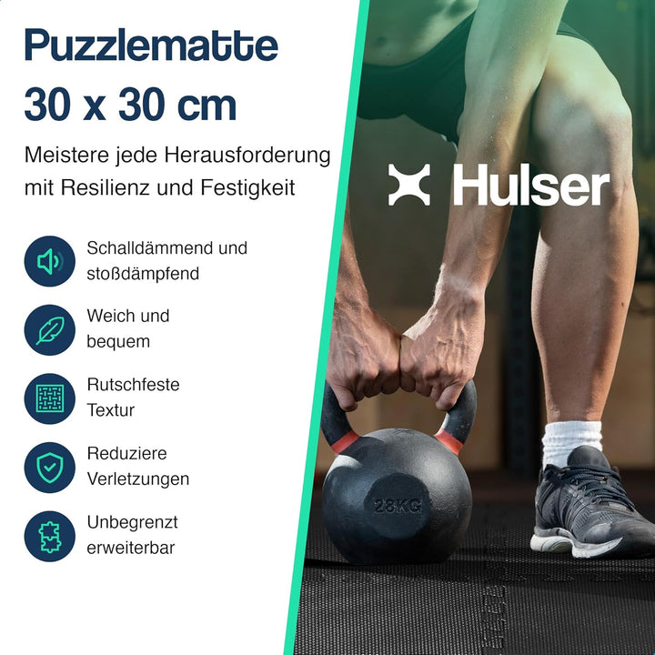 Hulser Fitness Puzzlematte - 30 x 30 cm - Bodenschutzmatten für Sporträume - Unterlegmatte, Fitnessm
