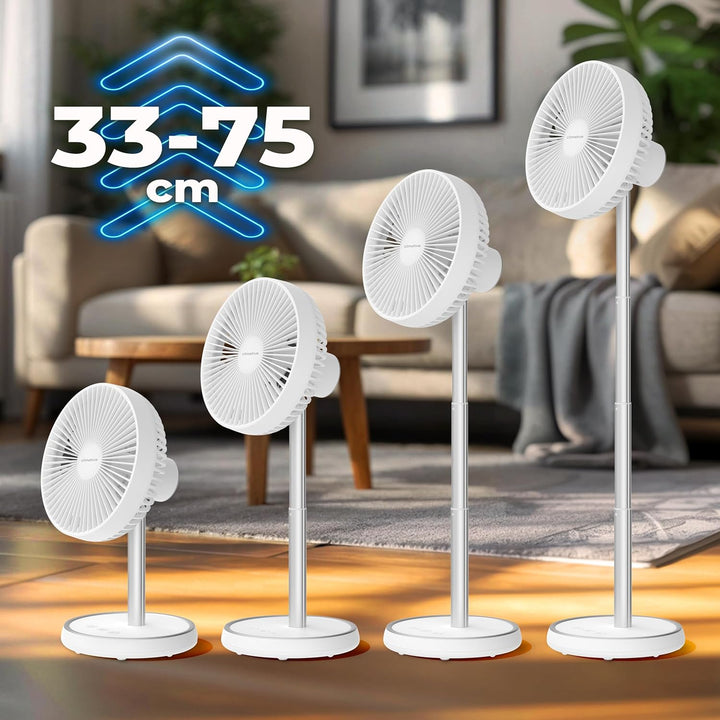 Ventilator Leise Tischventilator Akku Ø 20cm, 2in1 Höhenverstellbar 33-75cm LiftGo, 4000mAh, 15h, US