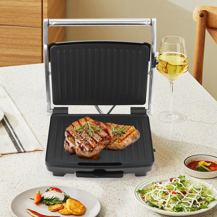 Elektrogrill Indoor, Steak und als Grill, Elektrogrill/Sandwichtoaster, Brotmaschine, Edelstahl Tisc
