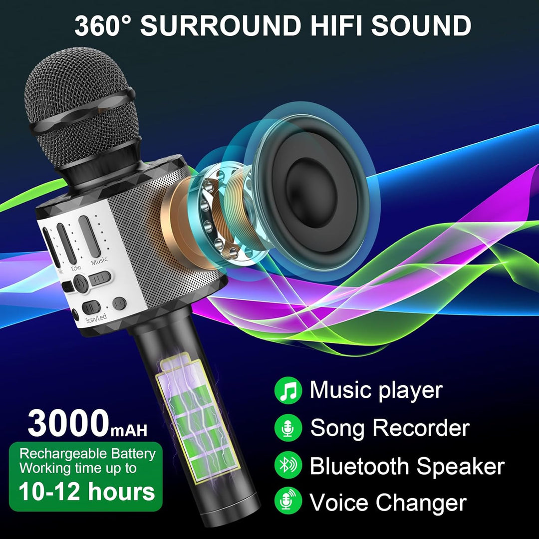 Karaoke Mikrofon, Drahtloses Bluetooth Mikrofon Kinder mit LED, Tragbares Karaoke Maschine zum Singe