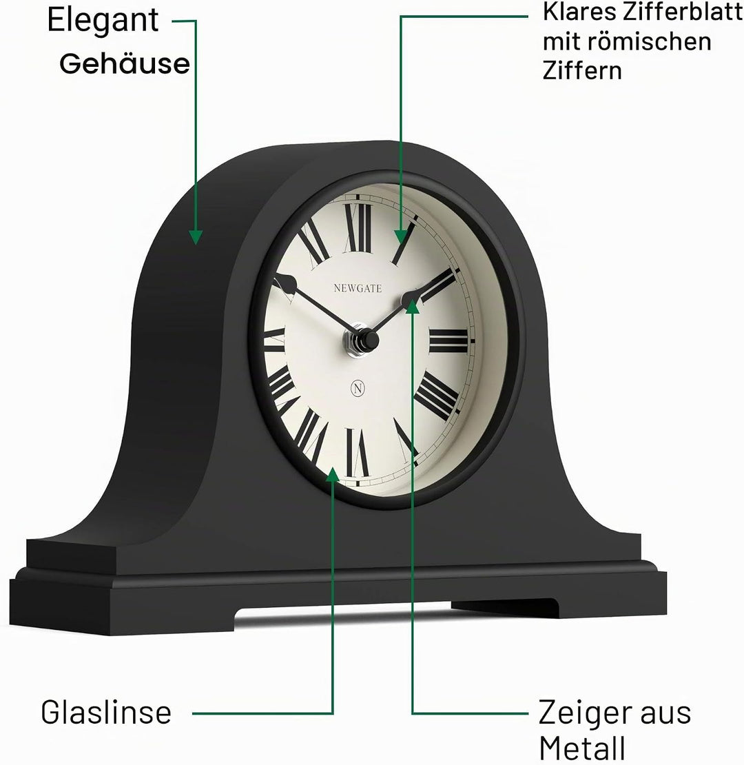 NEWGATE® Broadway Kaminsims Uhr | Klassisches Design des napoleonhutes | Schwarz | Römische ziffern